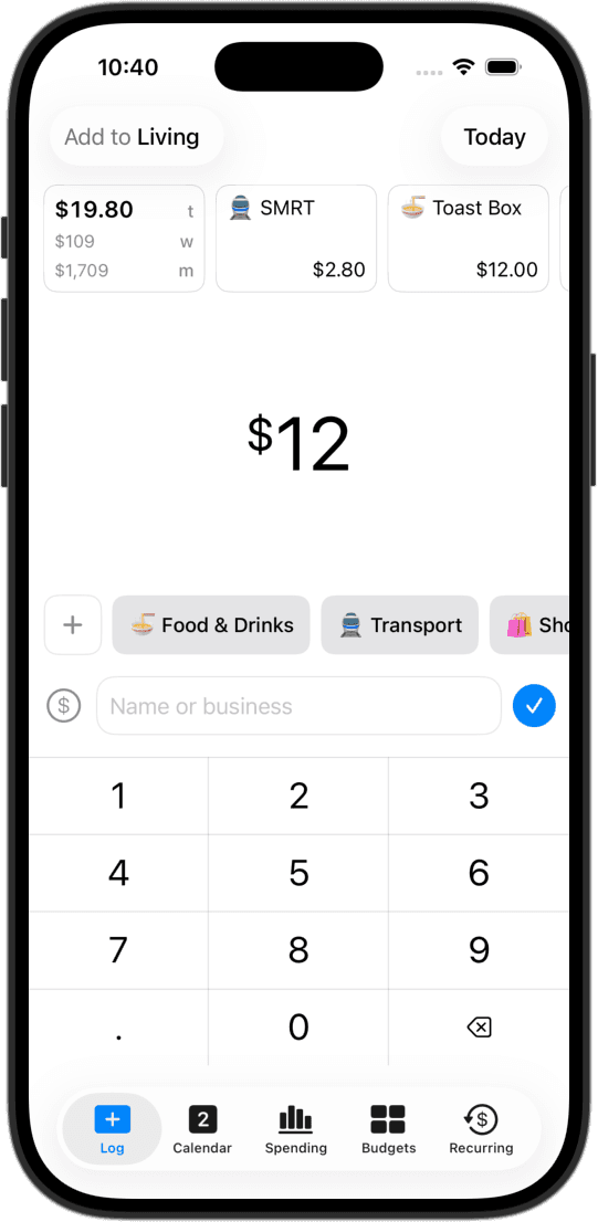CashJot app showing the quick-log form